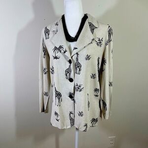 Michael Taylor sz med blazer lightweight rayon/linen blend natural / black print